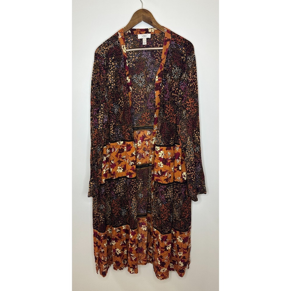 Logo by Lori Goldstein Printed Mixed Media Duster Cardigan Orange Floral Small - Picture 13 of 13